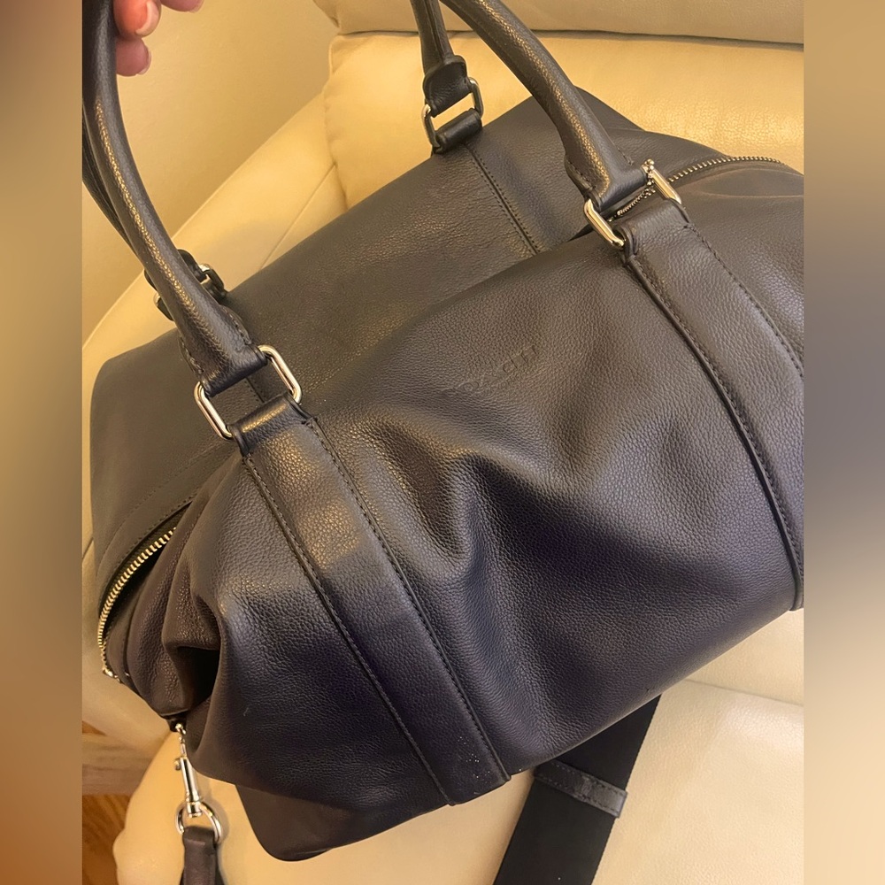 Navy Blue Leather Coach Duffle Bag